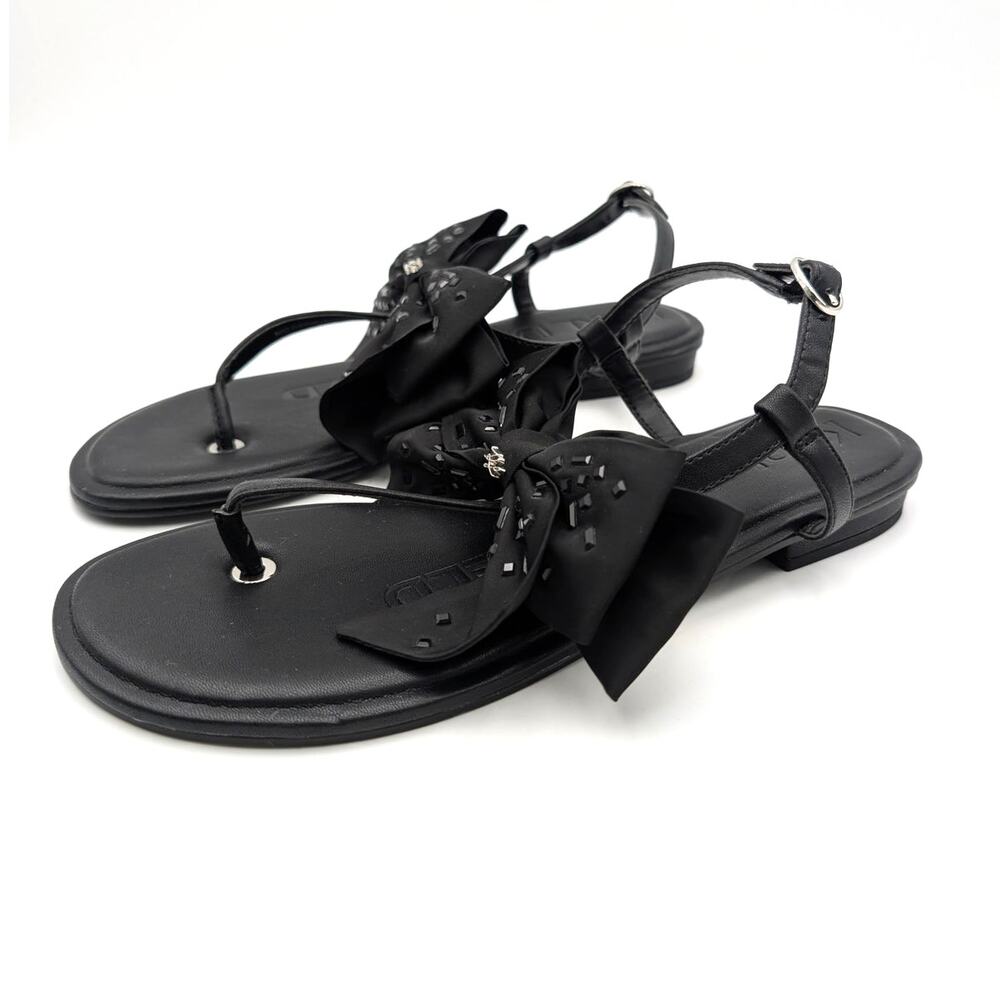 Karl Lagerfeld Paris Cristi Bow Thong Sandals Women's Black Size US8M EU38.5